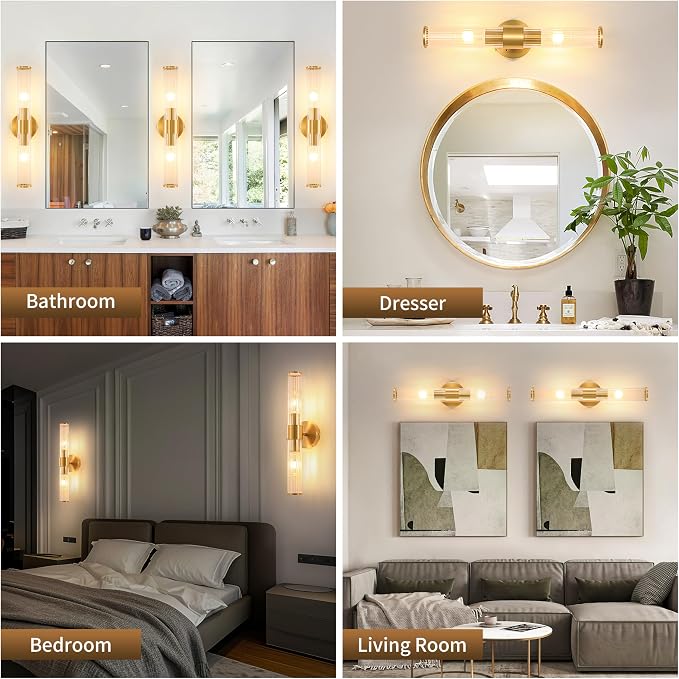 Morauroral Brushed Gold Battery Operated Wall Sconce, Dimmable Rechargeable Wall Light with Remote, Touch Control, Modern LED Wireless Sconce for Living Room, Bedroom, 20 Inch
