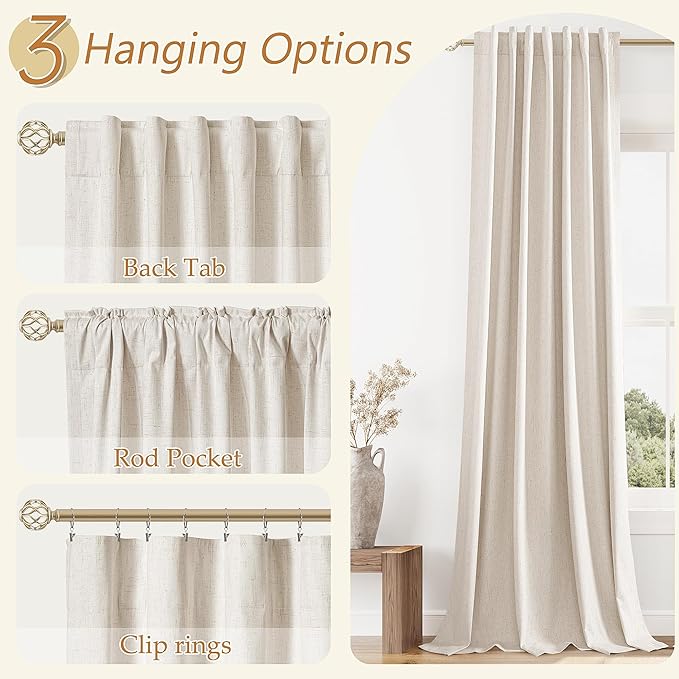 Guken 100% Blackout Curtains 42 Inch Wide by 108 Inch for Living Room Bedroom Back Tab Thermal Insulated Black Out Linen Drapes Room Darkening Window Curtains
