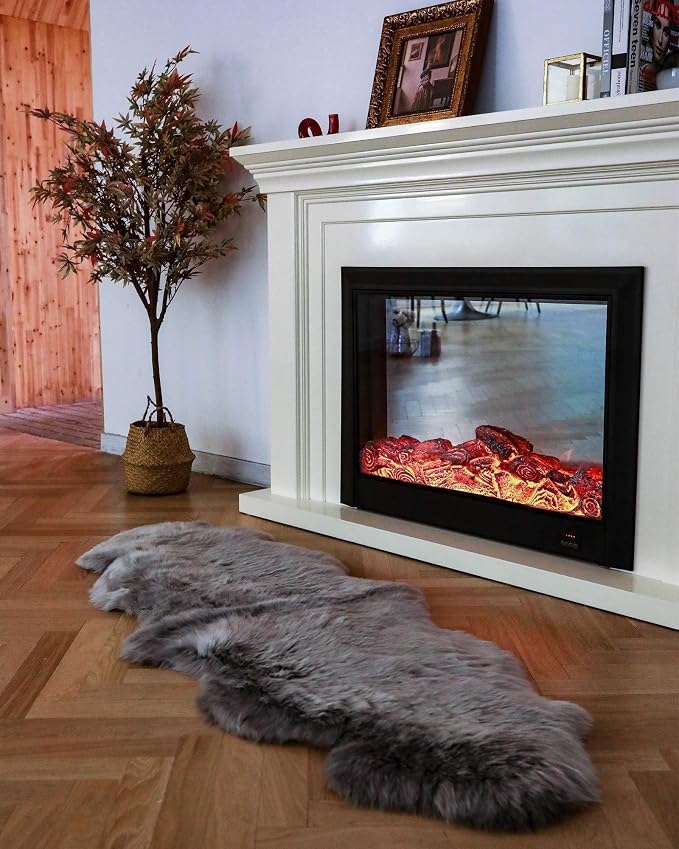 WaySoft New Zealand Sheepskin Area Rug – Genuine Fluffy Wool, Multiple Sizes, Bedroom or Living Room Decor(2ft x 6ft,Grey)