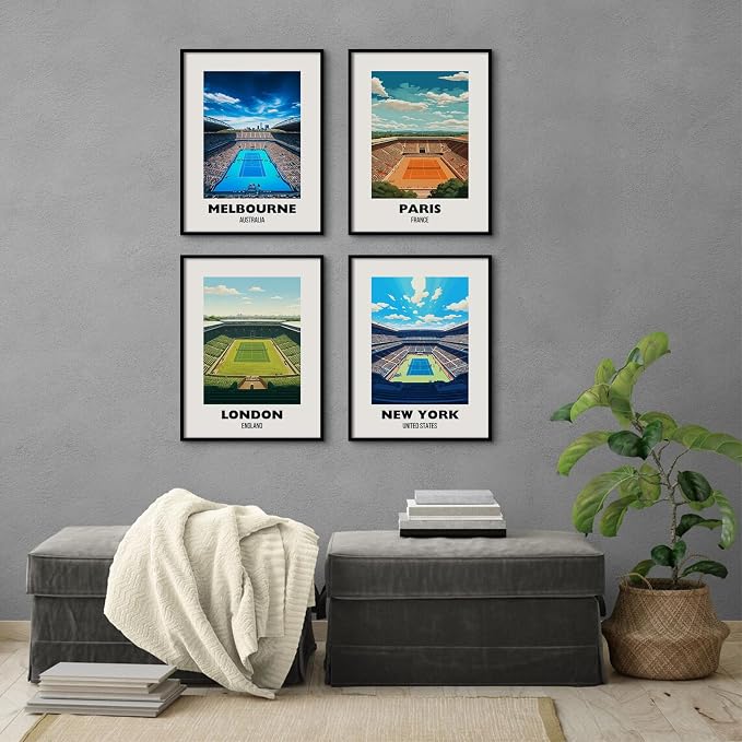 Lwoztra Grand Slam Wall Art Tennis Canvas Poster Sports Wall Decor Tennis Gym Prints Athlete Pictures Fashion Poster Grand Slam Club Artwork Center Painting for Living Room Bedroom 8x10 Inch Unframed