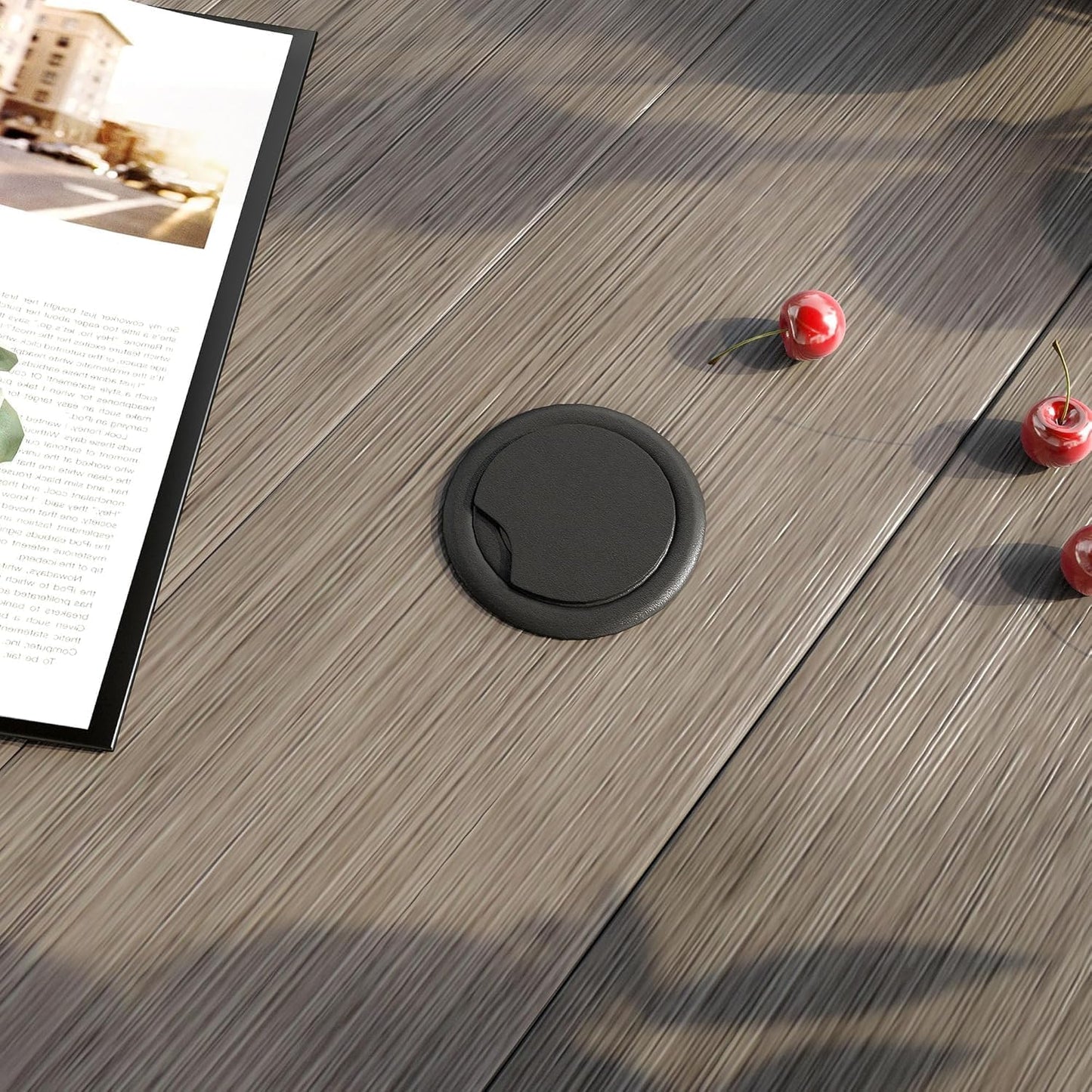 VICLLAX 28" Round Outdoor Bar Table with Adjustable Umbrella Hole, Counter Height Outdoor Furniture for Balcony, Grey Wood-Like