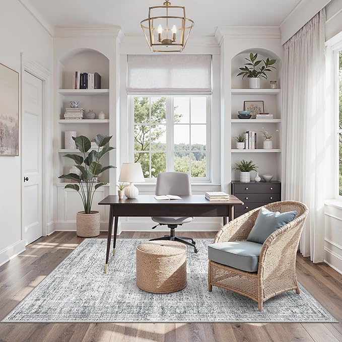 Soalmost Area Rugs 4x6 for Living Room, Vintage Washable Rugs for Dining Room, Kitchen, Non-Slip Area Rug Grey