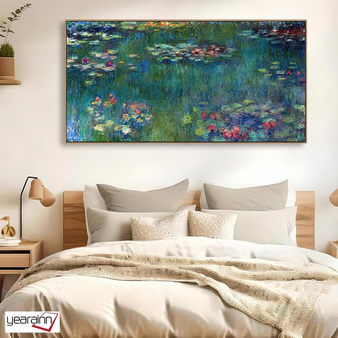 yearainn Framed Wall Art Canvas Prints Water Lilies by Claude Monet | Large Garden Artwork Green Landscape Contemporary Nature Pictures for Living Room Bedroom Home Office Decor 20" x 40"