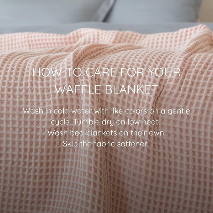 Premium Waffle Throw Blanket Queen XL Size Pink - Premium Quality, 100% Turkish Cotton, Light & Airy Waffle All-Season Quilt - Decorative Bedspread (Pink Powder, Queen XL 95" x 102" Inch)
