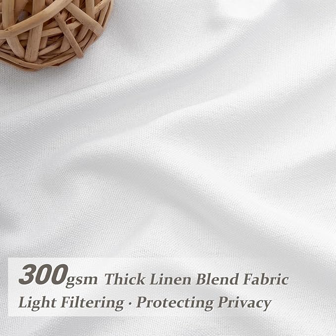 Cute White Sheer Curtains 96 Inches Long for Living Room, Textured Linen Blend Pleat Memory Shape Bedroom Decor Curtain Privacy Light Filtering Bedroom Drape Hook 96 Inch 2 Panels Set (W40 xL96)