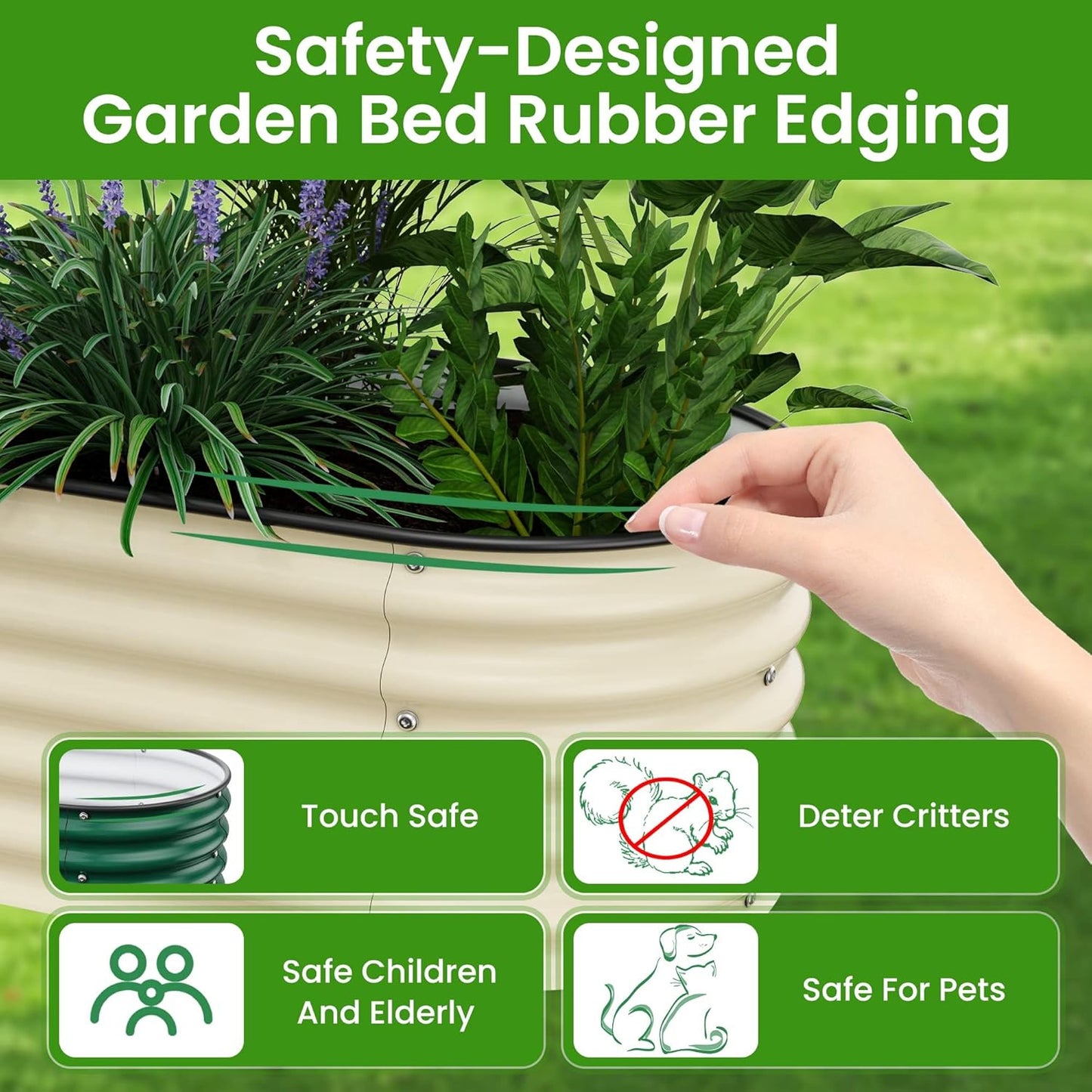 Raised Garden Bed 6.5X2X1.4 FT Galvanized Planter Raised Beds, Metal Planter Box for Vegetables,Flowers, Herbs, and Succulents (Ivory)