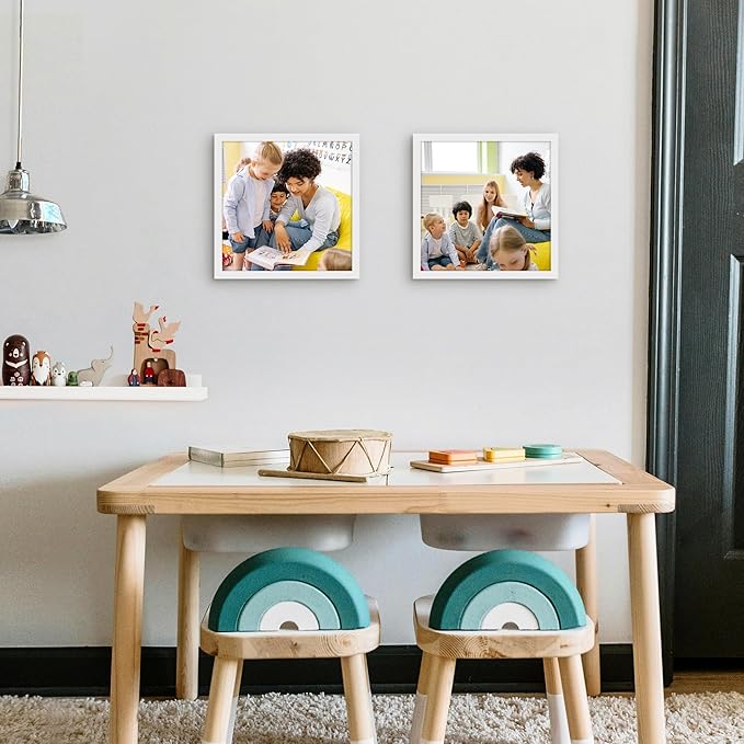 Picrit 10x10 Picture Frame Set of 12, Display 5x5 with Mat or 10x10 without Mat, Photo Frames for Wall Mounting Display, White