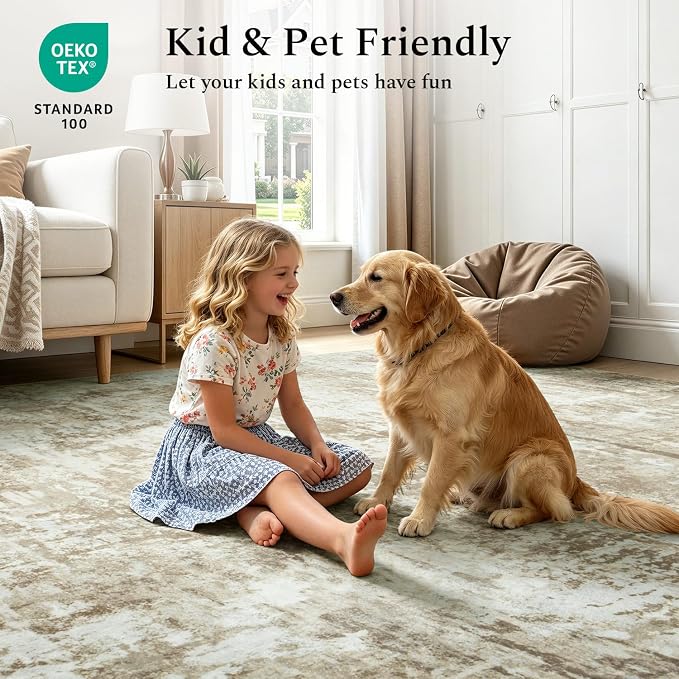 8x10 Area Rugs for Living Room, Washable Large Rug, Brown | Non Slip; Soft Touch; Easy to Clean; Stain-Resistant; High-Power Vacuum Cleaner Friendly; Low Pile; Bedroom; Dining Room