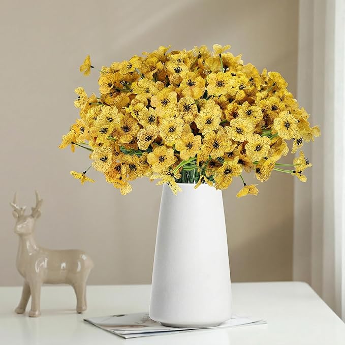 Geegoods Artificial Mums Flowers for Outdoors, 16 Bundles UV Resistant Fake Plastic Yellow Flowers for Patio Porch Spring Summer Decor