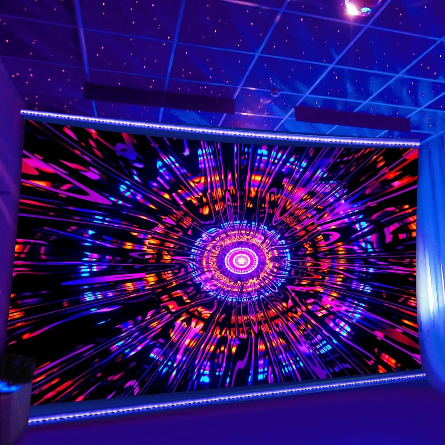 PSYHILAR Blacklight Mandala Tapestry for Bedroom, Psychedelic Black Light Posters for Adults and Teens, Colorful UV Reactive Aesthetic Bohemian Art Wall Hanging Decor Red and Purple (40 x 30 Inches)