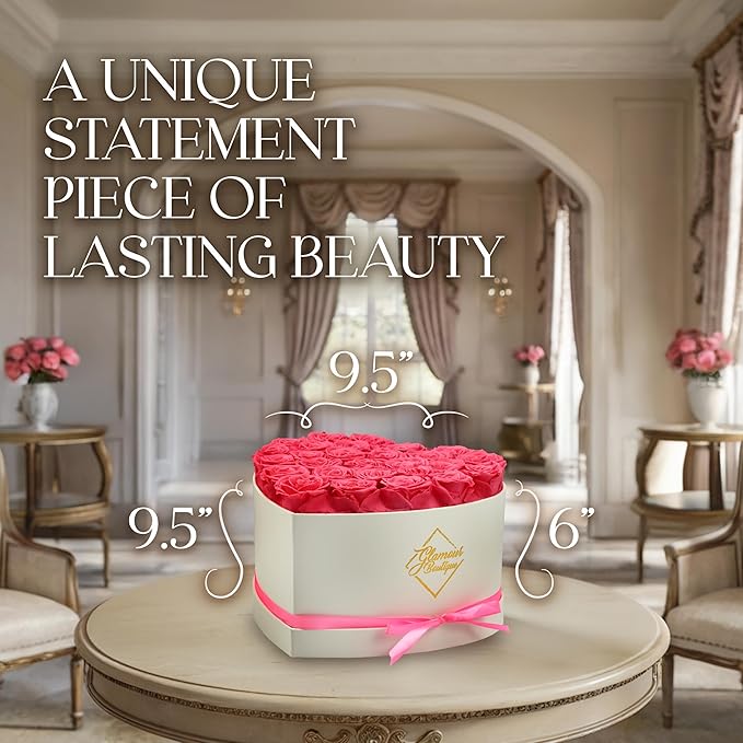 GLAMOUR BOUTIQUE Preserved Roses in a Box - Gifts for Her, Wife & Mom, Rose Flowers Forever Decor for Birthday Gift, Get Well Flower Bouquet Cased in White Box with Cover - Pink - 27 (Color-Treated)