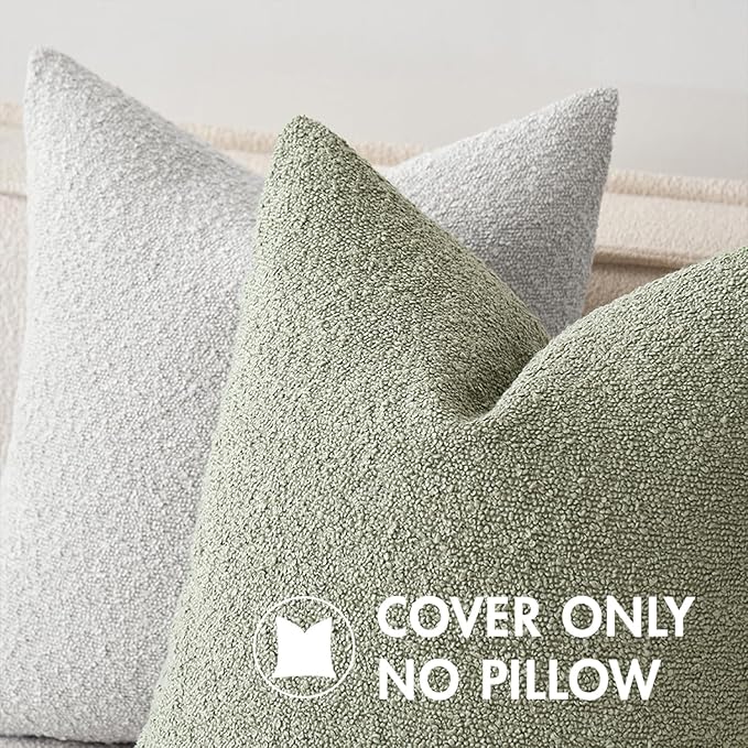 MIULEE 20x20 Inch Decorative Pillow Covers for Couch Bed Set of 2 Textured Boucle Neutral Spring Throw Pillow Covers Sage Green Accent Solid Pillowcases Sofa Living Room Home Decor