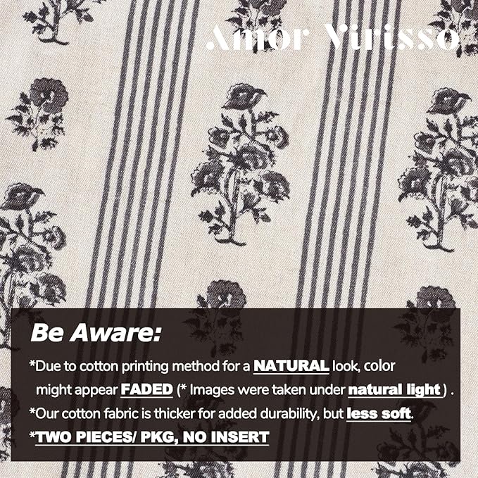 Amor Virisso Floral Throw Pillow Covers 20x20 Set of 2 Block Print Pillow Covers Neutral Floral Striped Farmhouse Decorative Pillow Covers for Sofa Couch Bed, Light Taupe