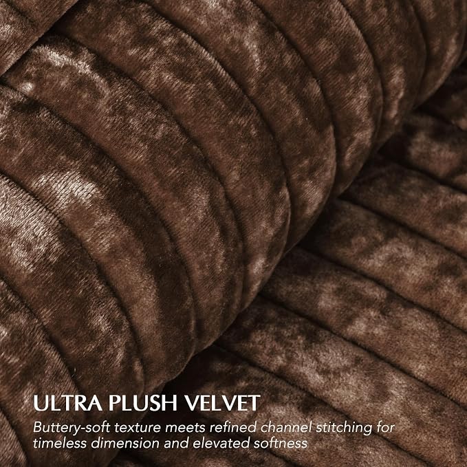 EverGrace Velvet Quilt Set King Size, Luxurious Soft Striped Channel Bedding Set, Lightweight Velvet Comforter for All Season, Oversized Bedspread Coverlet with 2 Matching Shams, Rust Brown