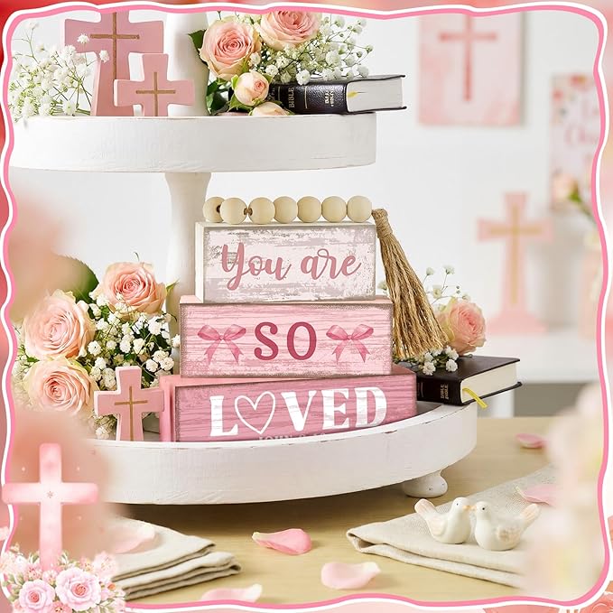 Yuntau 4 Pcs You Are So Love Wooden Farmhouse Heart Tiered Tray Decor Rustic Inspirational Quotes Wood Block Sign Gift Centerpiece Farmhouse Table for Desk Shelf Playroom