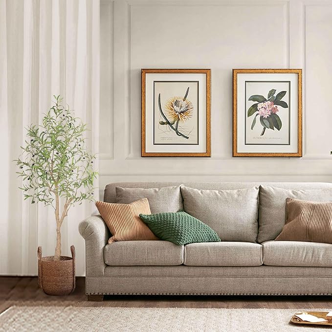 FEELEAD 5FT Artificial Olive Tree, Faux Olive Tree with Realistic Leaves and Natural Trunk, Potted Fake Olive Tree for Home, Living Room, Office Decor