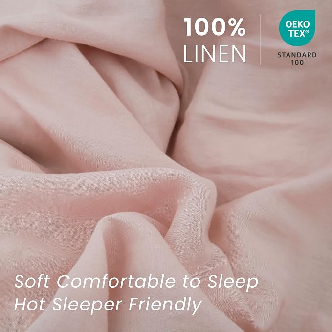 100% French Linen Pillow Shams Basic Style - Pack of 2 - Washed Solid Color Natural Flax Soft Breathable - Blush Pink, 20'' x 36''