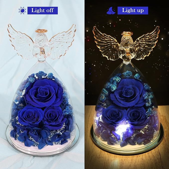 Flowers for Delivery Birthday Gifts for Women Gifts for Mom Grandma Mothers Day Fresh Preserved Flowers Forever Real Roses in Glass Angel Figurines Anniversary Present for Wife Her Friends Daughter