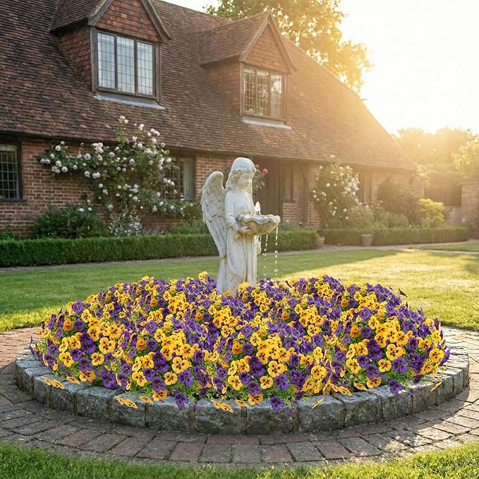 Rowfad 36 Pcs Artificial Fake Pansy Flowers for Outdoor, Faux UV Resistant Silk Pansies Flowers for Outside Planter Front Door Porch Yard Patio Window Box Home Decor (36, Yellow,Purple)