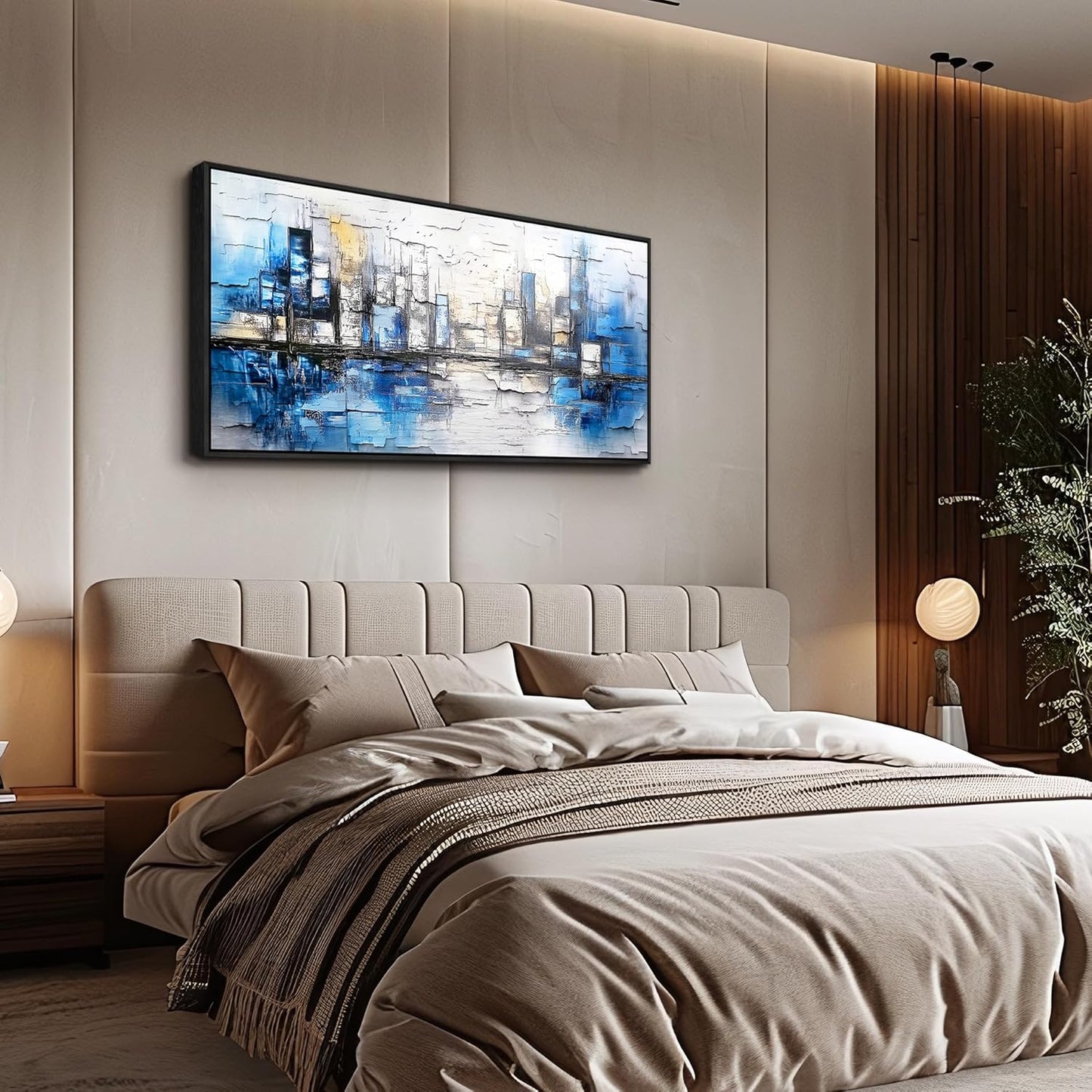 ZUITINGHUA Black Framed Canvas Wall Art For Living Room Wall Decor For Bedroom Office Wall Decorations Blue Landscape Paintings Abstraction Pictures Artwork Room Aesthetic Home Decor 20x40 In