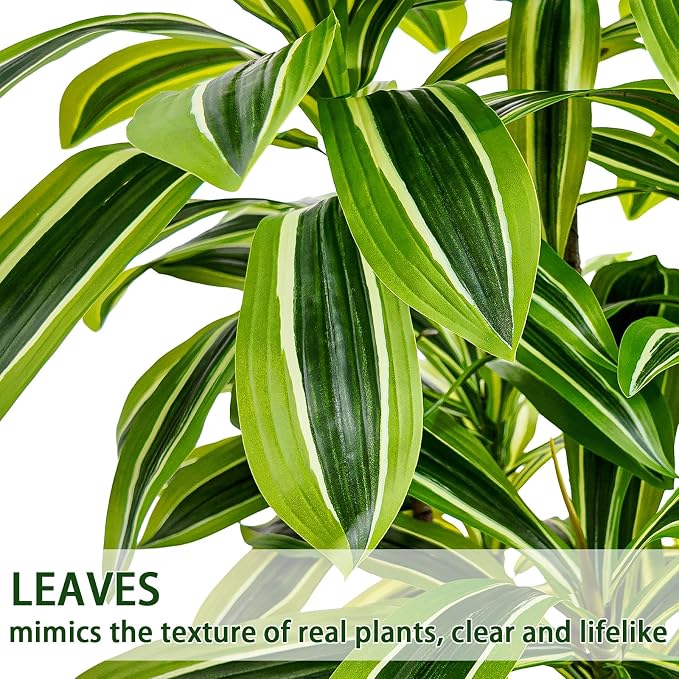 Artificial Yellow Dracaena Tree - 5FT Tall Fake Plants with White Tall Planter - Artificial Plants Indoor Floor Plant in Pot - Large Tropical Fake Yucca Potted Tree for Home Office Living Room Decor