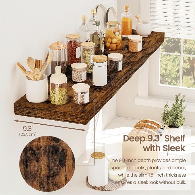 Vivelove Floating Shelves for Wall Mounted, 36 Inches Long Shelves, Display Shelf for Bathroom Living Room Kitchen Bedroom Office Farmhouse Home Decor, 36" X 9.3" X 1.5" - Set of 2, Rustic Brown