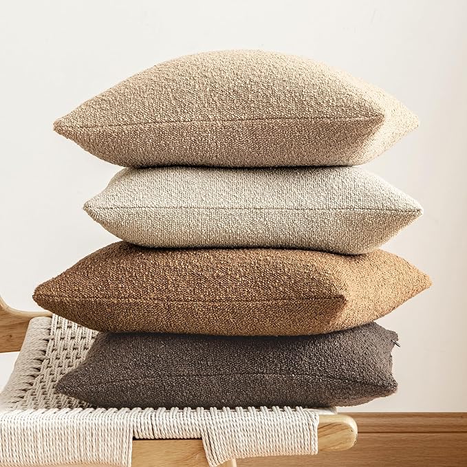 MIULEE 18x18 Inch Decorative Pillow Covers for Couch Bed Set of 2 Textured Boucle Neutral Throw Pillow Covers Dark Brown Accent Solid Vintage Pillowcases Sofa Living Room Home Decor