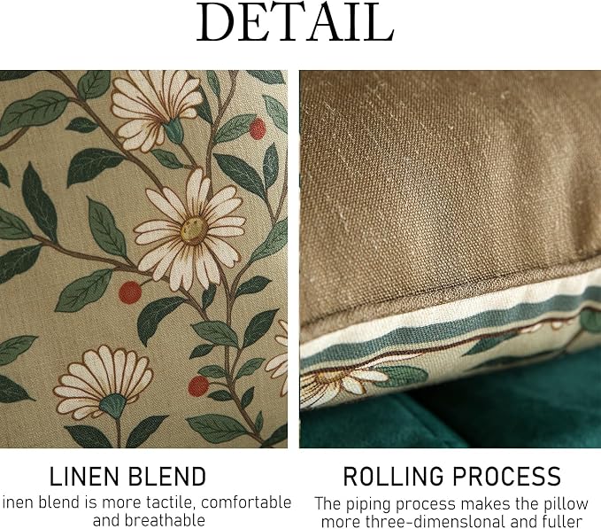 ISAENNE Designer Linen Square Throw Pillow Cover,Set of 2,18"x18"-Brune A | Vintage French Elegant Pillow Cover,Concealed Zipper Design,Floral Pattern,Sofa,Bedroom,Living Room,Lounge Chairs