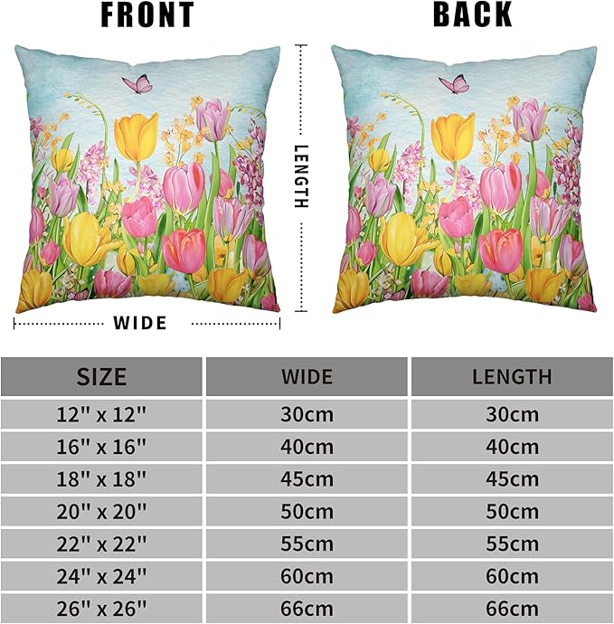 Tulip Pillow Covers 18x18 Set of 2 Spring Throw Pillow Covers Pink Yellow Tulip Floral Outdoor Pillowcase Watercolor Cotton Linen Cushion Case for Sofa Outdoor Patio