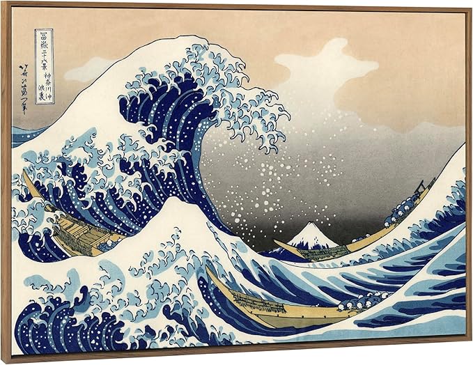 Wieco Art Framed Art Great Wave of Kanagawa Katsushika Hokusai Giclee Canvas Prints Wall Art Large Abstract Seascape Paintings for Home Living Room Decorations