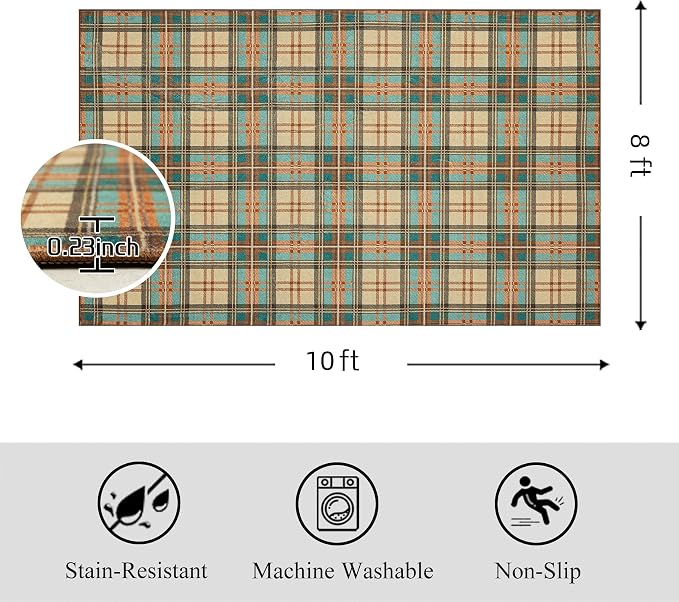 Ruaruarug Washable 8x10 Area Rug for Living Room, Bedroom, Ultra Soft Non Slip Stain & Fade Resistant, Pet & Kids Friendly, Suitable for High Traffic Areas Easy to Clean for Office Kitchen, Plaid