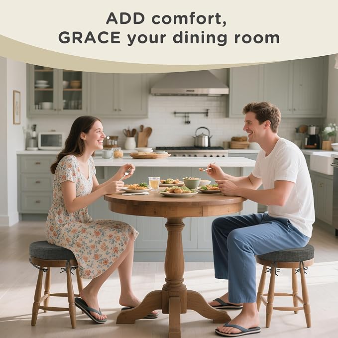 AddGrace Round Bar Stool Cushions with Ties Set of 2 Non Slip Seat Cushions 12x12 Inch Washable Chair Pads Removable Washable Cover Dark Grey