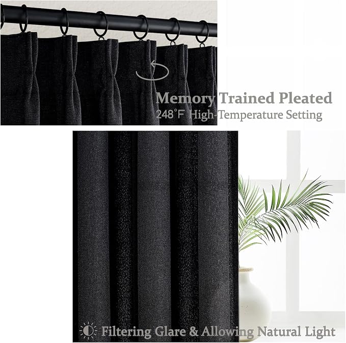 Extra Long Floor to Ceiling 108 Inch Negras Cortinas Para Sala, Pinch Pleated Linen Sheer Luxury Cutains for Living Room 2 Panels Set Light Filtering Privacy 9 FT Large Window Drape with Hook Back Tab