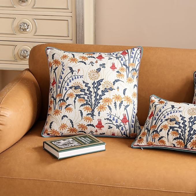 bilin gaier Designer Vintage Linen Throw Pillow Cover,18"x18"-Tijuana | Square Pillow Cover,Concealed Zipper Design,Floral Pattern,Sofa,Bedroom,Living Room,Lounge Chair,All Season Home Decor