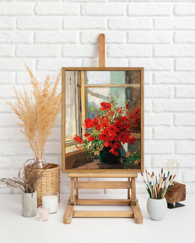 UPWOIGH 8x10 Framed Red Poppies Wall Art | Oil Painting Canvas Print, Vintage Farmhouse Style, Rustic Floral Décor, Living Room Bedroom Accent