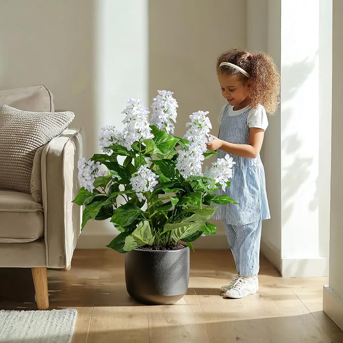 2 Pack Large Faux Hydrangea Plants UV Resistant Fake Plastic plantas Flowers Trees Indoor Outdoor Realistic Floor Plants Artificial Tree for Home Porch Garden Office Porch Patio Front Bonsai Decor