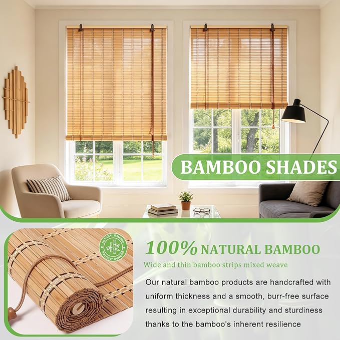 Bamboo Blinds 36x48 inch Bamboo Roman Shades for Indoor Windows Outdoor Patio,Light Filtering Sunshade Roll Up Window Shades,Easy to Install