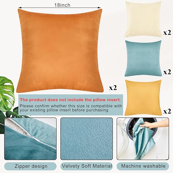 Berlune 8 Pcs Velvet Throw Pillow Covers 18" x 18" Decorative Cushion Cases Soft Pillowcase for Graduation Coquette Party Accessories Couch Sofa Bed Chair Home Decor, No Inserts (Boho Colors)