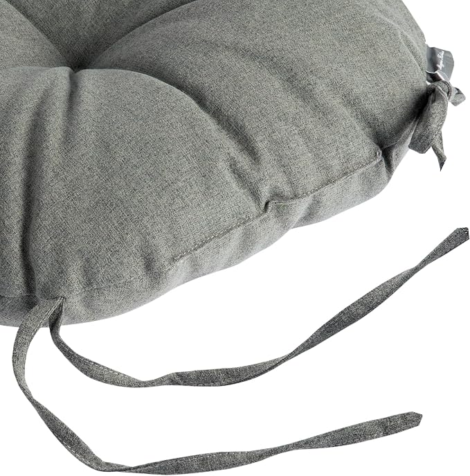 Magpie Fabrics Outdoor 15"x15"x4" Round Bistro Seat Cushions with Ties Set of 2, Tufted Waterproof Patio Floor Chair Pads for Home Garden Balcony Kitchen Office Porch, Dark Grey