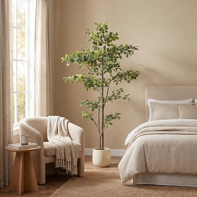 Black Olive Tree 6ft, Artificial Shady Lady Tree with Natural Trunk and Realistic Leaves, Tall Floor Plants for Living Room Decor Home Office Indoor Pack of 1