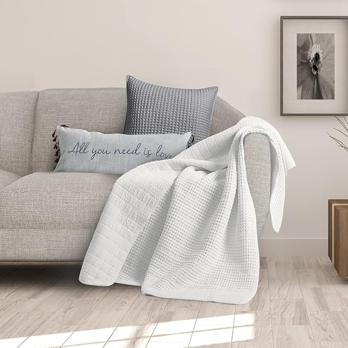 Levtex Home - Mills Waffle - Throw - Bright White Cotton Waffle - Throw Size 50 x 60in.