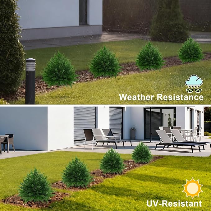 2Pack Artificial Cedar Topiary Ball Trees,16'' UV Resistant Fake Evergreen Shrubs Bushes Plants with Ground Spike Fake Plants for Outdoor Indoor Front Porch Garden
