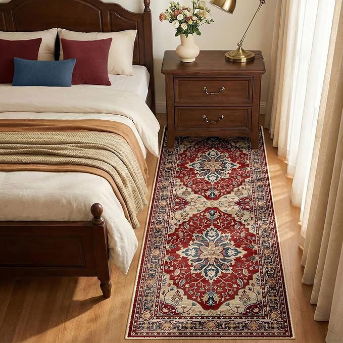 RELEANY Area Rugs 2'x6' Runner Rug Non Slip Washable for Kitchen Hallway Bedroom Beside Laundry Room Bathroom Rug, Floor Carpet, Red Blue