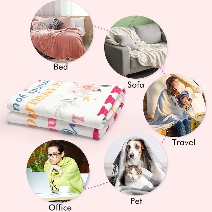 Abuela Gifts Manta in Spanish, Grandma Gifts from Grandkids, Gratitude Quotes Flowers Print Soft Cozy 50x60 Throw Blanket Regalos para Abuela, Home Decor for Bed Sofa