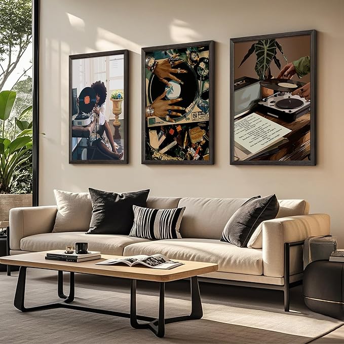 Black Woman Wall Art African American Women Canvas Wall Decor Black Girl Poster Fashion Female People Wall Art Feminine Abstract Pictures Boho Prints for Bedroom Bathroom 12x16 Inch Framed Set of 3