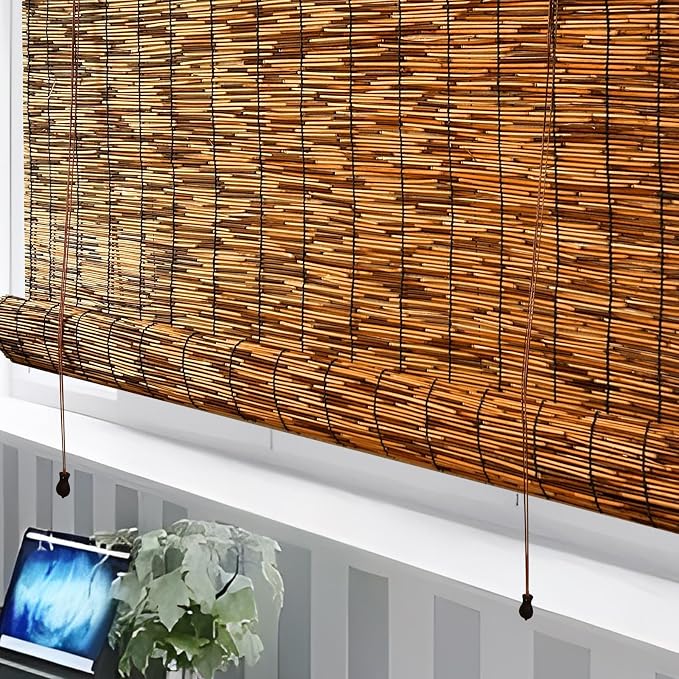 Bamboo Roll up Shade,2 Pack Reed Roller Shutters Retro Reed Curtains,47" W x 71" H Bamboo Window Blinds for Outdoor Patio Natural Bamboo Blinds