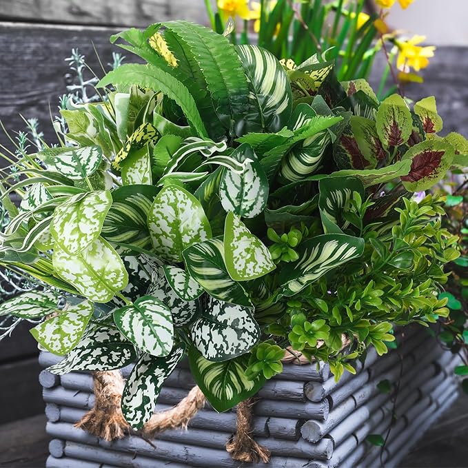 Cindeer 24 Pcs Artificial Flowers Planters for Outdoors, UV Resistant Faux Fake Greenery Plastic Plants Outdoor Indoor for Spring Summer Decors Wedding