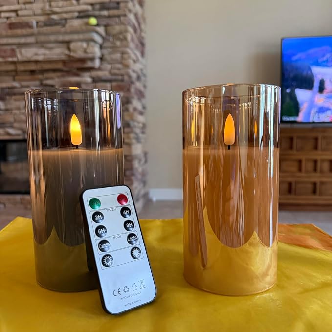 LinYang Vanilla Scented Flameless LED Candles, Set of 3 | Luxury Sented Flameless Candle Set