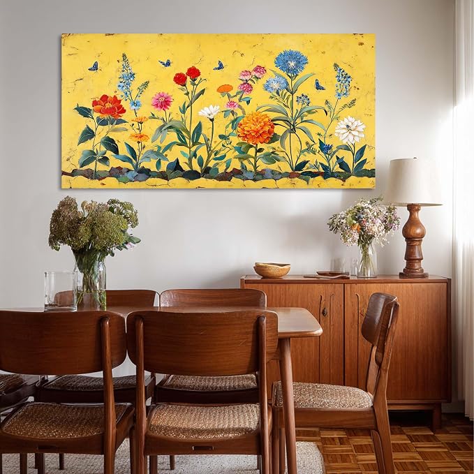 Ggaafet Yellow Flowers Wall Art for Living Room Canvas Oil Painting Prints Beautiful Bright Floral Blooming Garden Art Deco Pretty Artwork Office Bedroom Family Dining Room Decor Extra Large