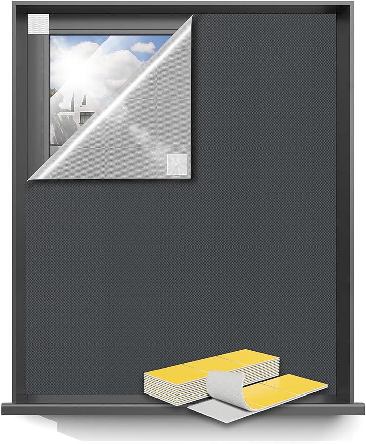 Sumobaby Blackout Curtains for Bedroom 114"x57" Portable No Drill Black Out Curtains with Heat-Resistant Magic Tapes,100% Blackout Blinds Easy to Cut Fit for Home Cinema,Dorm Room,Nursery(Gray)